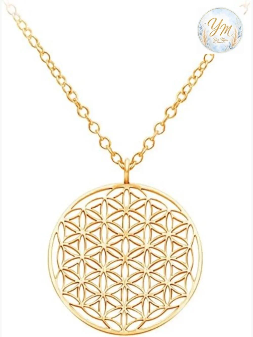 Stainless Steel Circle Engrave Flower Pendant Necklace 18 Inch